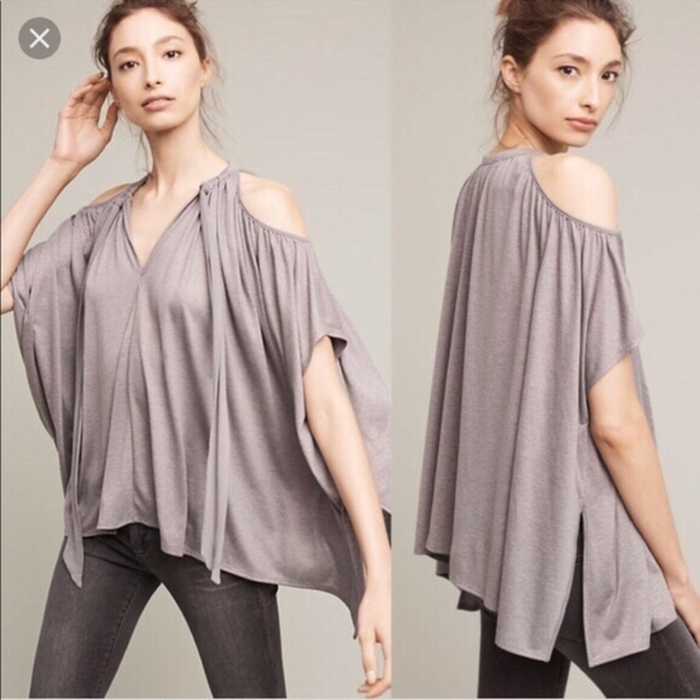 Deletta Tulay Open Shoulder Tie-Front Tunic Top S
